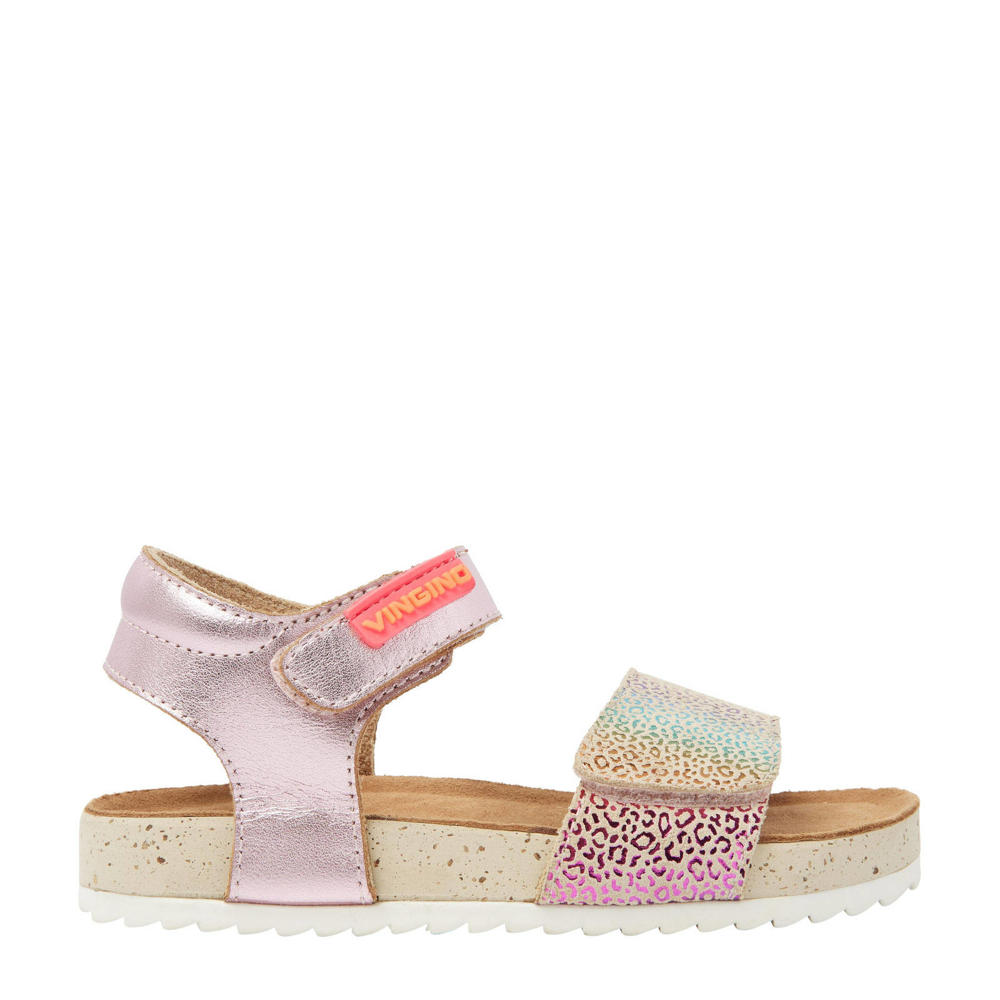 Lila en metallickleurige meisjes Vingino Tavi leren sandalen van leer/voering: leer met klittenband