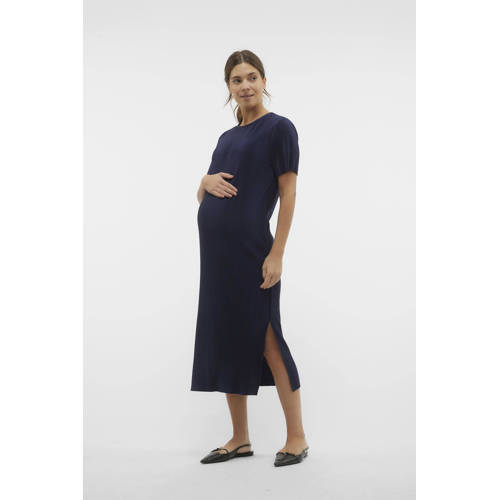 Mamalicious zwangerschapsjurk marineblauw Dames Polyester Ronde hals XXL