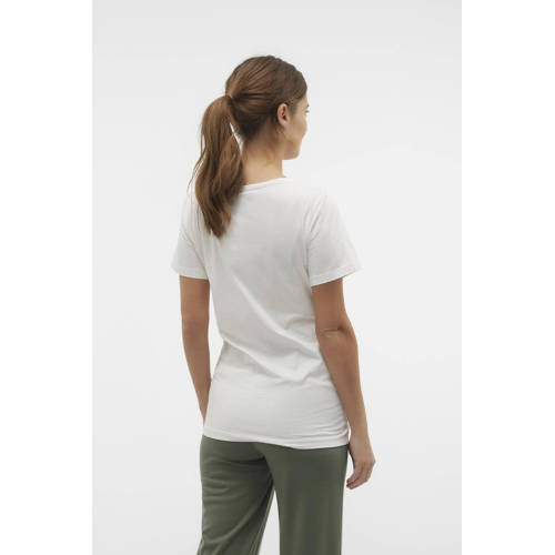 Mamalicious zwangerschapsshirt met printopdruk wit T-shirt Dames Stretchkatoen Ronde hals S