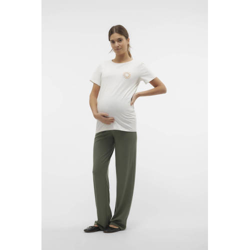 Mamalicious zwangerschapsshirt met printopdruk wit T-shirt Dames Stretchkatoen Ronde hals XXL