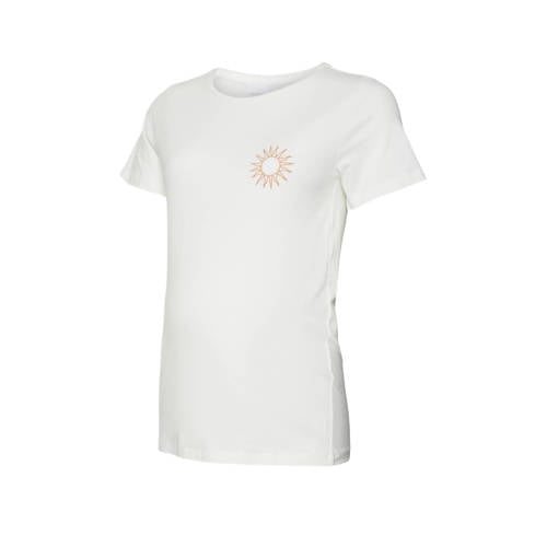 MAMALICIOUS zwangerschapsshirt met printopdruk wit T-shirt Dames Stretchkatoen Ronde hals