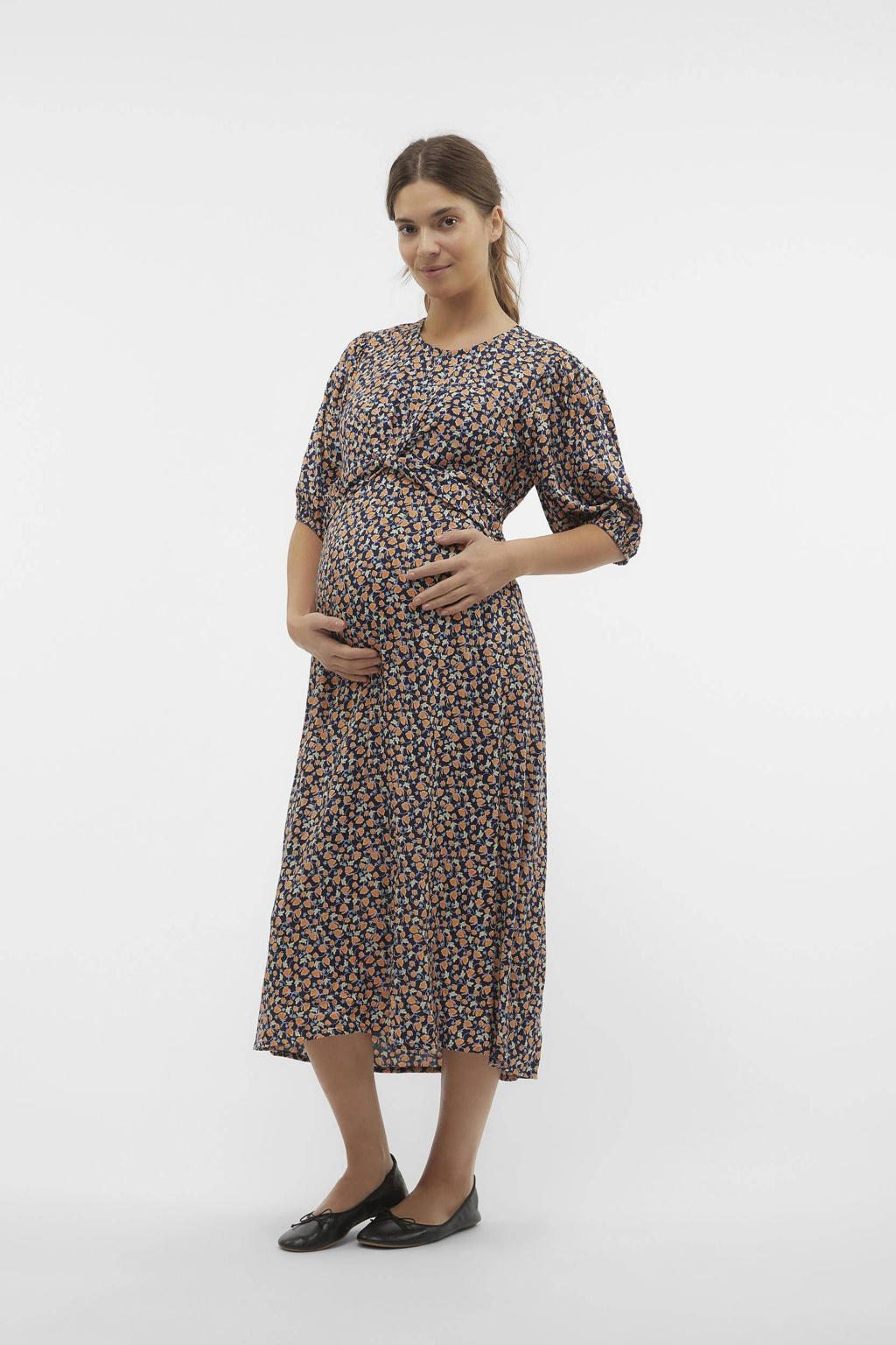 MAMALICIOUS zwangerschapsjurk met all over print donkerblauw/oranje