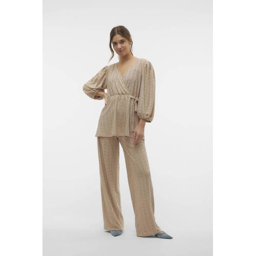 Mamalicious overslag zwangerschapstop met ingebreid patroon beige Dames Polyester Overslagkraag S