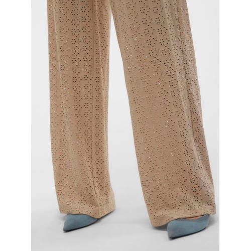 Mamalicious loose fit broek met ingebreid patroon beige Dames Polyester S