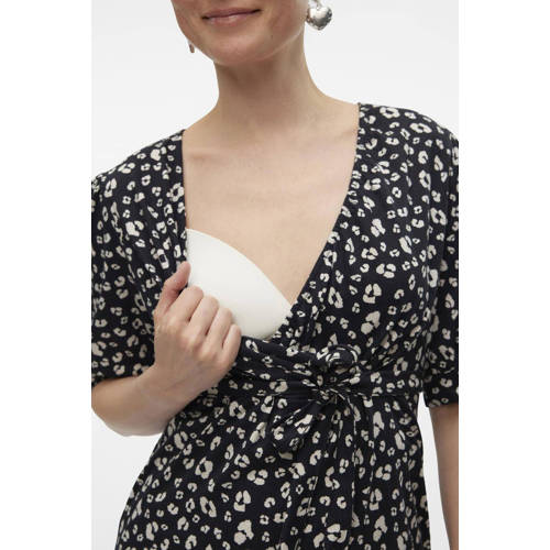 Mamalicious zwangerschapstop MLHAZELA met all over print en overslag detail zwart wit Dames Katoen V-hals M