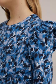 thumbnail: WE Fashion jurk met all over print en ruches blauw/lila/zwart
