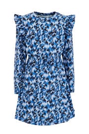 thumbnail: WE Fashion jurk met all over print en ruches blauw/lila/zwart