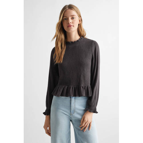Mango Kids longsleeve antraciet Grijs Meisjes Viscose Ronde hals Effen 172(L)
