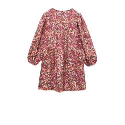 Mango Kids gebloemde jurk donkerrood Meisjes Lyocell Ronde hals Bloemen 128