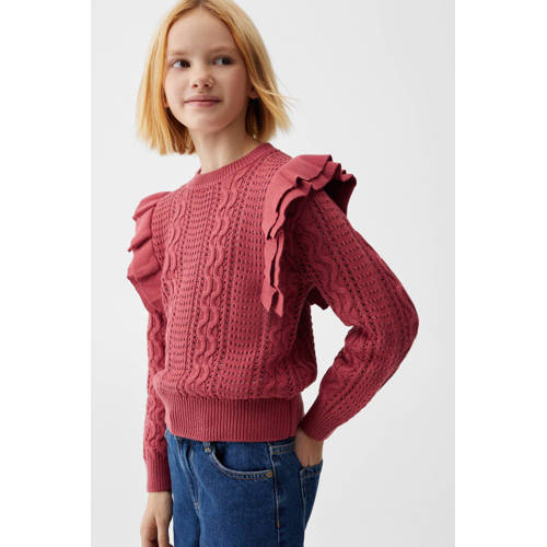 Mango Kids trui rood Meisjes Katoen Ronde hals Effen 116