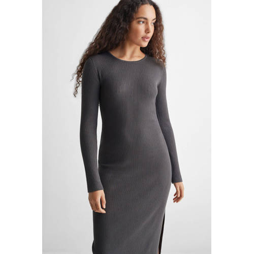 Mango Kids fijngebreide maxi jurk antraciet Grijs Meisjes Viscose Ronde hals 152(XXS)