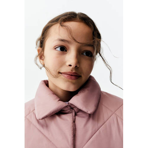 Mango Kids gewatteerde zomerjas poeder roze Meisjes Polyamide Klassieke kraag 128