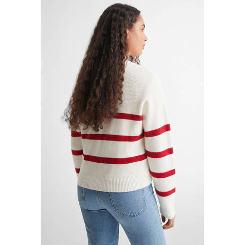 Mango Kids gestreepte trui wit rood Meisjes Viscose V-hals Streep 152(XXS)