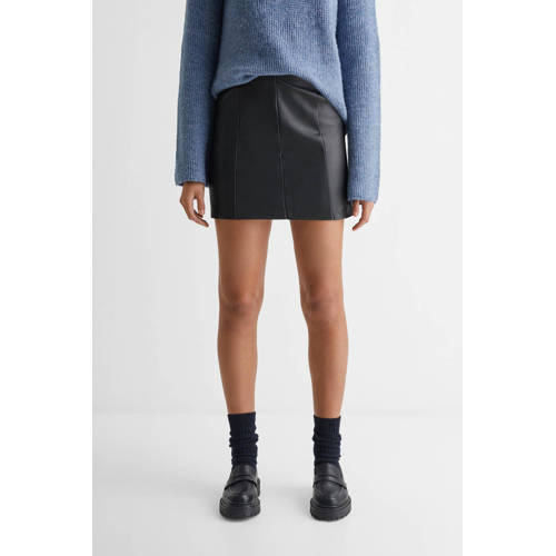 Mango Kids rok zwart Meisjes Imitatieleer Effen 152(XXS)