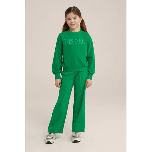 WE Fashion sweater met tekst groen Tekst 98 104 | Sweater van