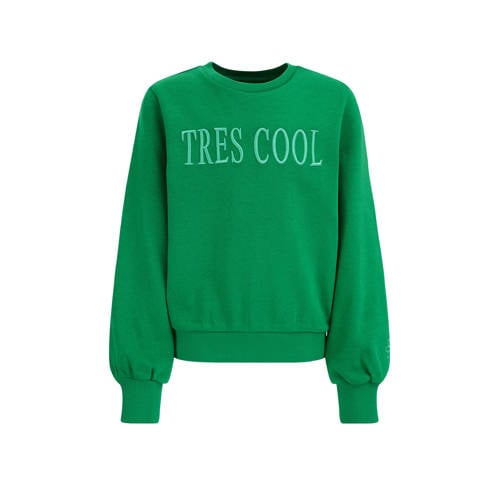 WE Fashion sweater met tekst groen Tekst
