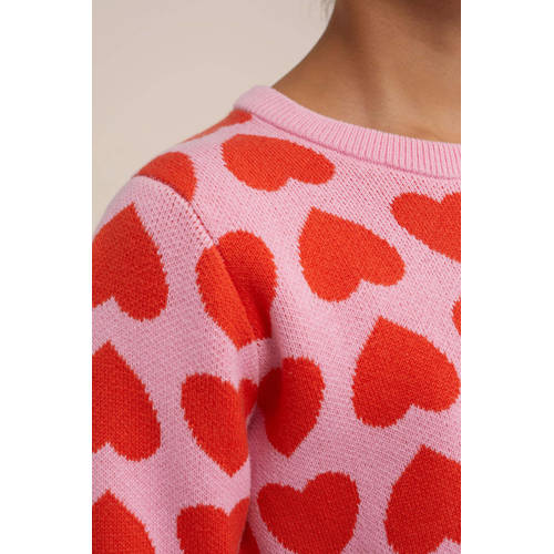 WE Fashion trui met hartjes roze rood Meisjes Katoen Ronde hals Hartjes 92