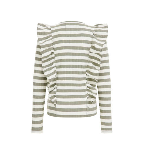 WE Fashion gestreepte longsleeve grijs wit Meisjes Katoen Ronde hals Streep 92