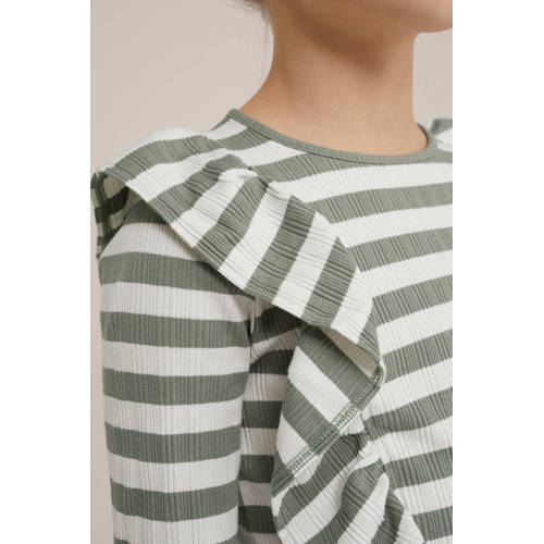 WE Fashion gestreepte longsleeve grijs wit Meisjes Katoen Ronde hals Streep 92
