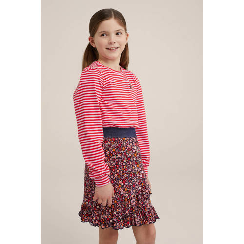 WE Fashion jurk met all over print en borduursels multicolor Roze Meisjes Katoen Ronde hals 110 116