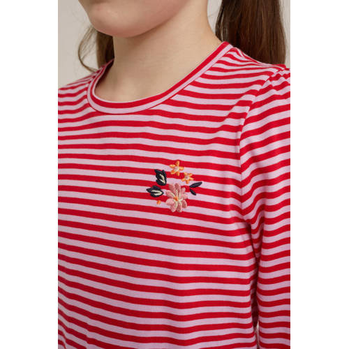 WE Fashion jurk met all over print en borduursels multicolor Roze Meisjes Katoen Ronde hals 92