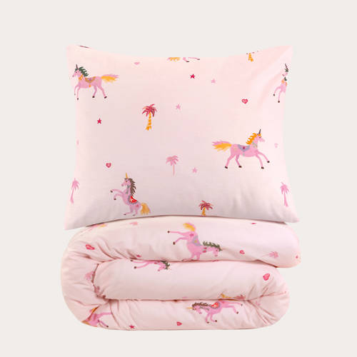 NOUS Kids katoenen dekbedovertrek kinderbed (120x150 cm) Roze All over print afbeelding