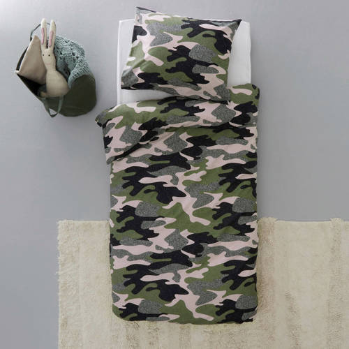 NOUS Kids katoenen dekbedovertrek 1 persoons (140x200 cm) Groen Camouflage