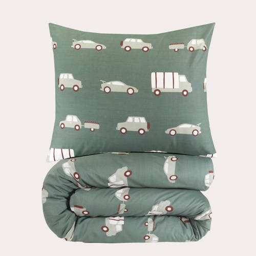 NOUS Kids katoenen dekbedovertrek kinderbed (120x150 cm) Groen All over print afbeelding