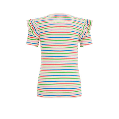 WE Fashion gestreept T-shirt met biologisch katoen groen roze wit Streep 98 104
