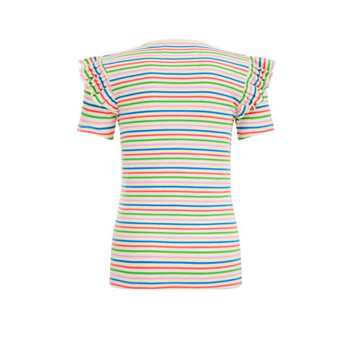 WE Fashion gestreept T-shirt met katoen groen roze wit Streep 98 104