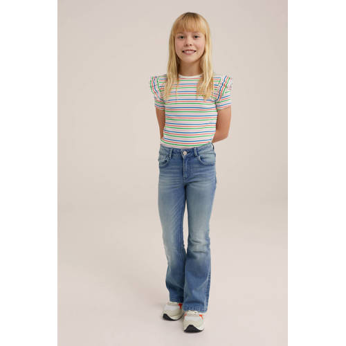 WE Fashion gestreept T-shirt met katoen groen roze wit Streep 98 104
