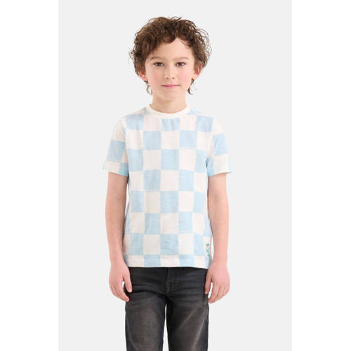 Shoeby geruit T-shirt lichtblauw wit Jongens Katoen Ronde hals Ruit 98 104