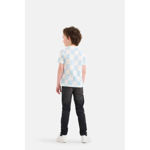 Shoeby geruit T-shirt lichtblauw wit Jongens Katoen Ronde hals Ruit 98 104