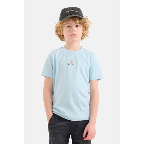 Shoeby T-shirt met backprint lichtblauw oranje Jongens Katoen Ronde hals 98 104