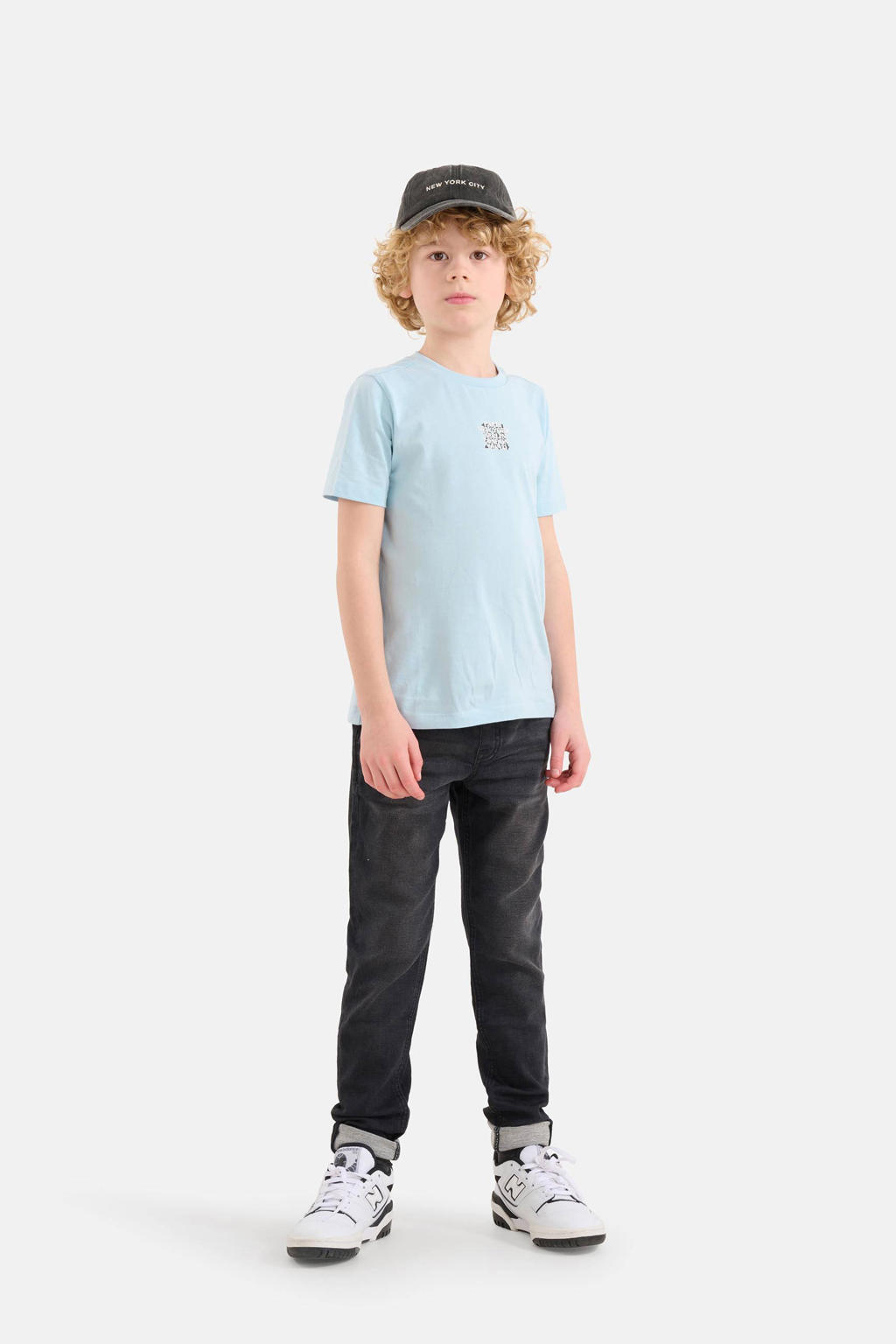 Lichtblauw en oranje jongens Shoeby T-shirt van katoen met backprint, korte mouwen en ronde hals