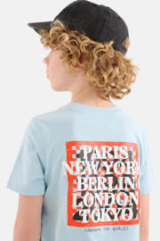 thumbnail: Shoeby T-shirt met backprint lichtblauw/oranje