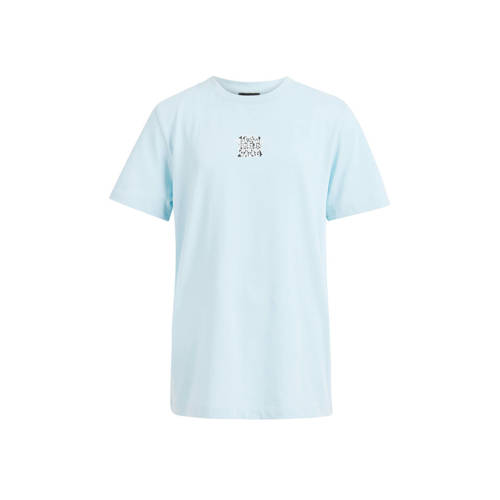 Shoeby T-shirt met backprint lichtblauw/oranje Jongens Katoen Ronde hals - 110/116