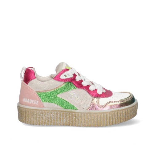 Braqeez leren sneakers roze/groen Meisjes Leer Meerkleurig