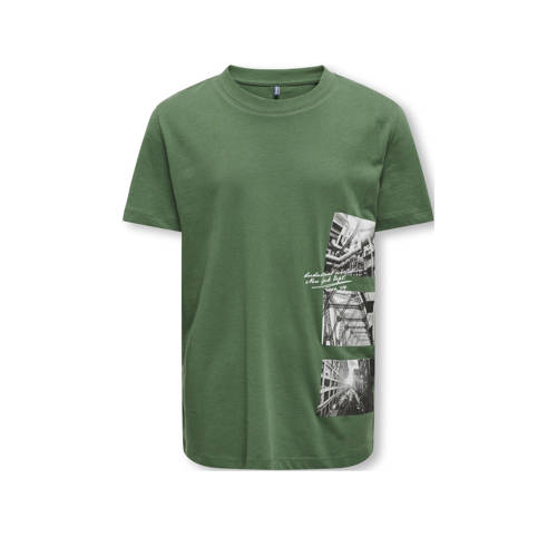 KIDS ONLY BOY T-shirt KOBTOMMI met printopdruk groen Jongens Katoen Ronde hals