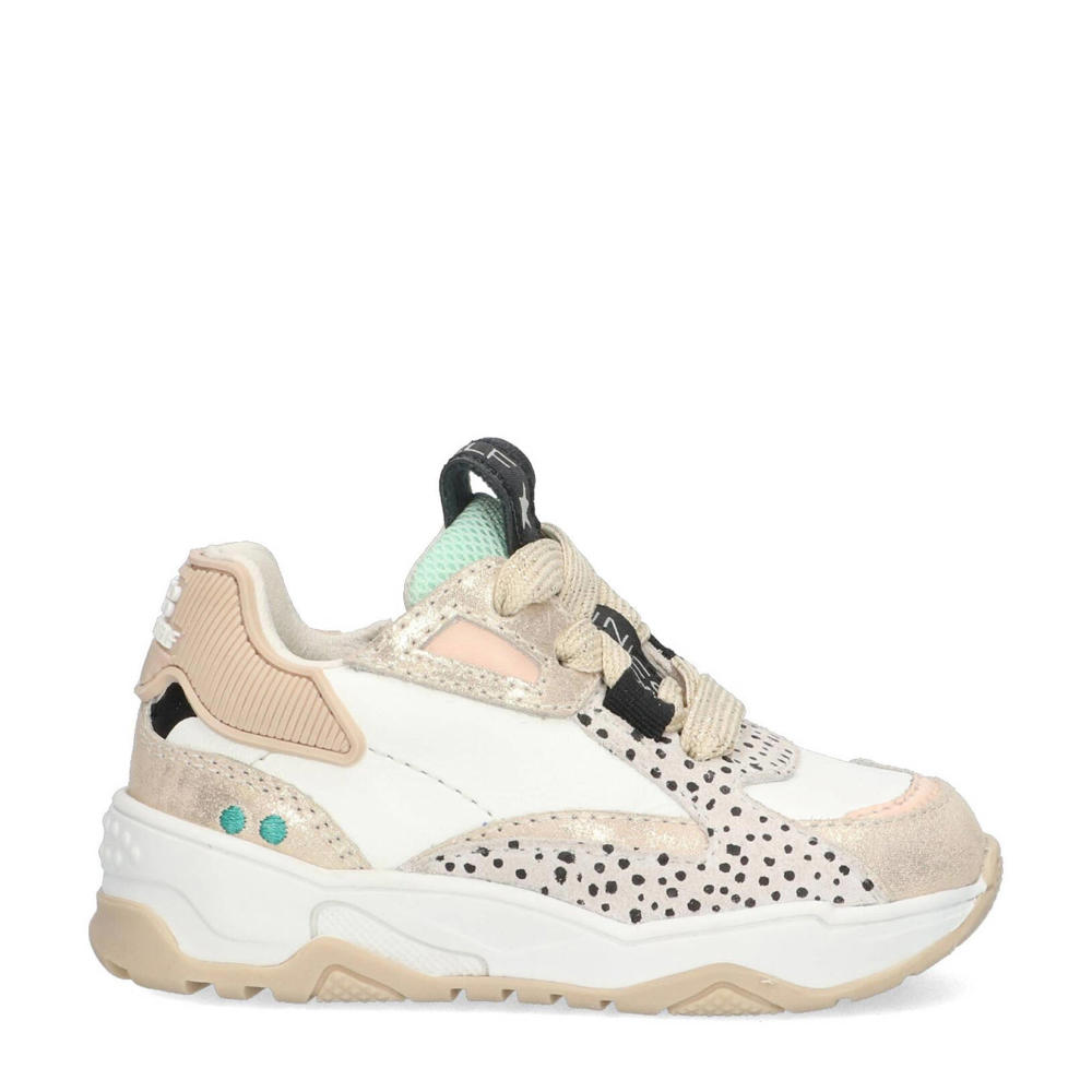 Beige en witte meisjes BunniesJR Cody Chunky chunky leren sneakers met rits- en vetersluiting