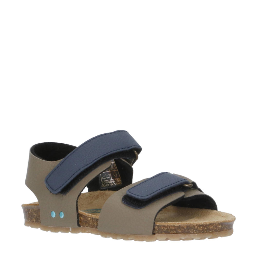 Taupe en donkerblauwe jongens BunniesJR Bas Beach sandalen van imitatieleer met klittenband