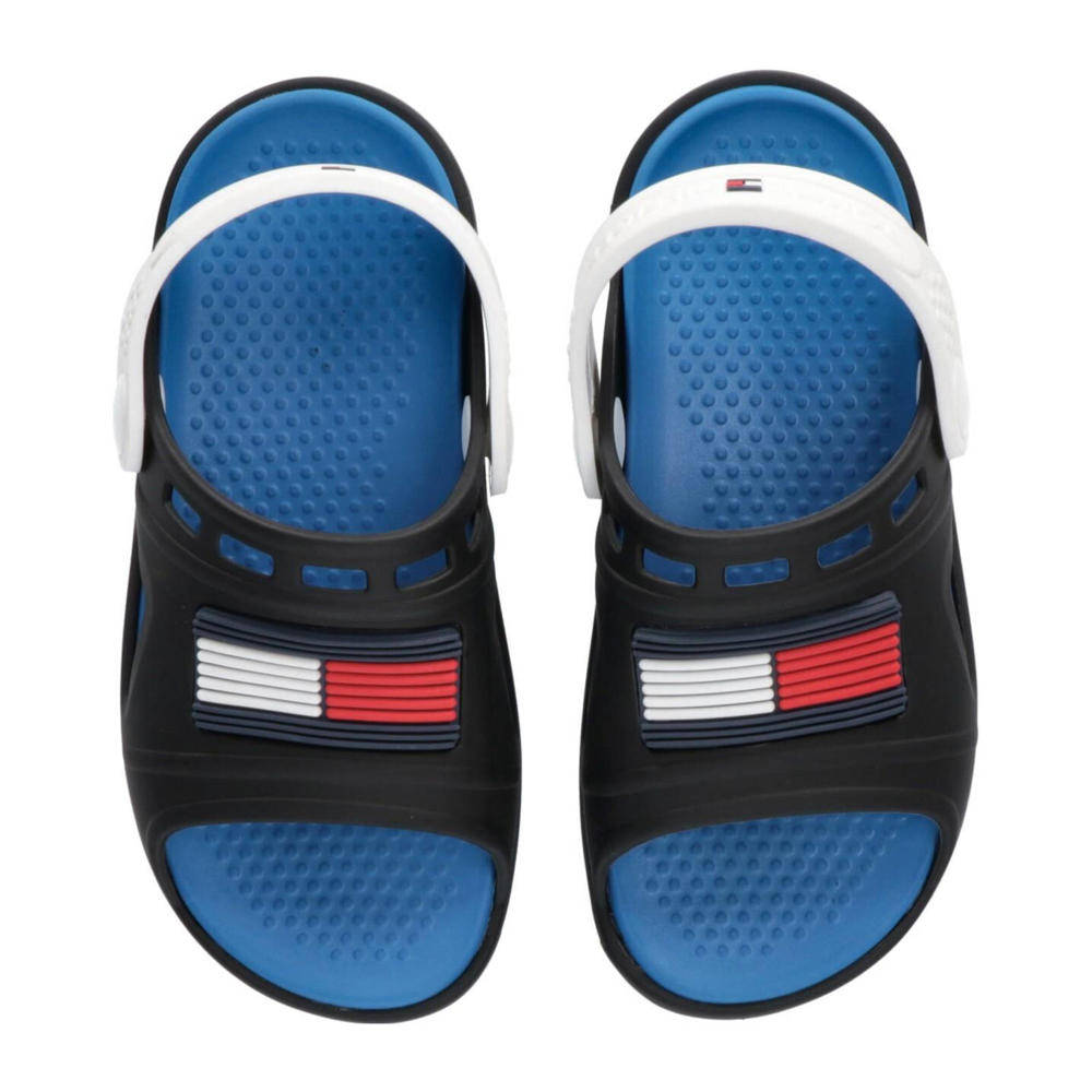 Zwarte jongens en meisjes Tommy Hilfiger badslippers met hielbandje van rubber met logo
