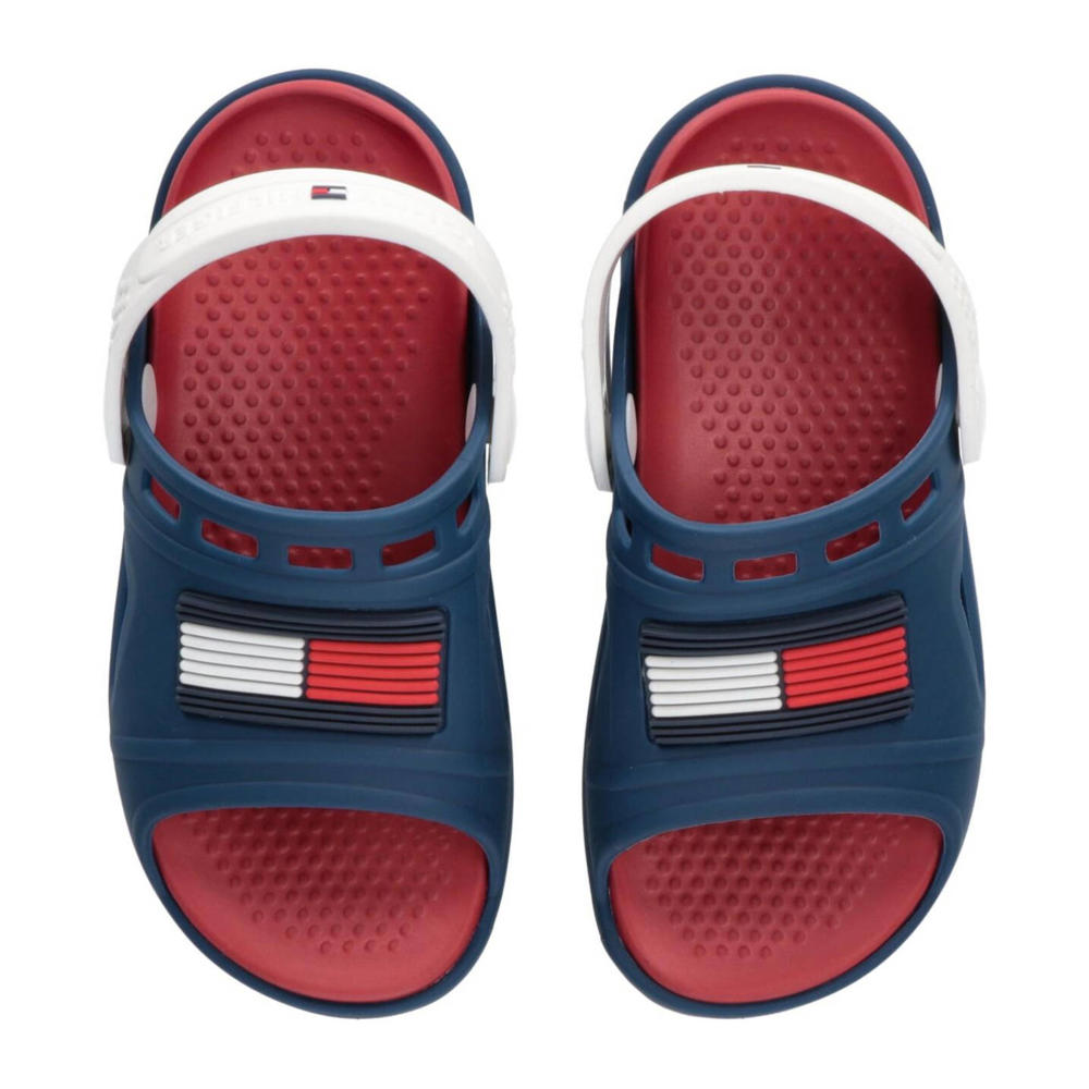 Donkerblauwe jongens en meisjes Tommy Hilfiger badslippers met hielbandje van rubber met logo