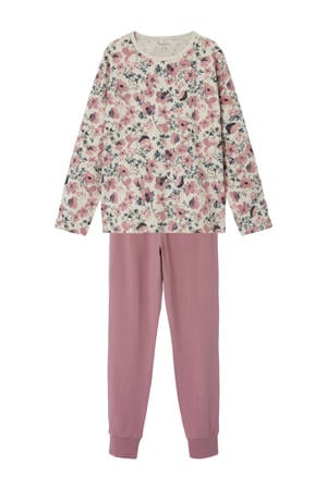 gebloemde pyjama roze/ecru/multi