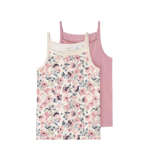 NAME IT KIDS singlet - set van 2 roze/ecru Hemd Meisjes Stretchkatoen Ronde hals - maat 134/140 afbeelding
