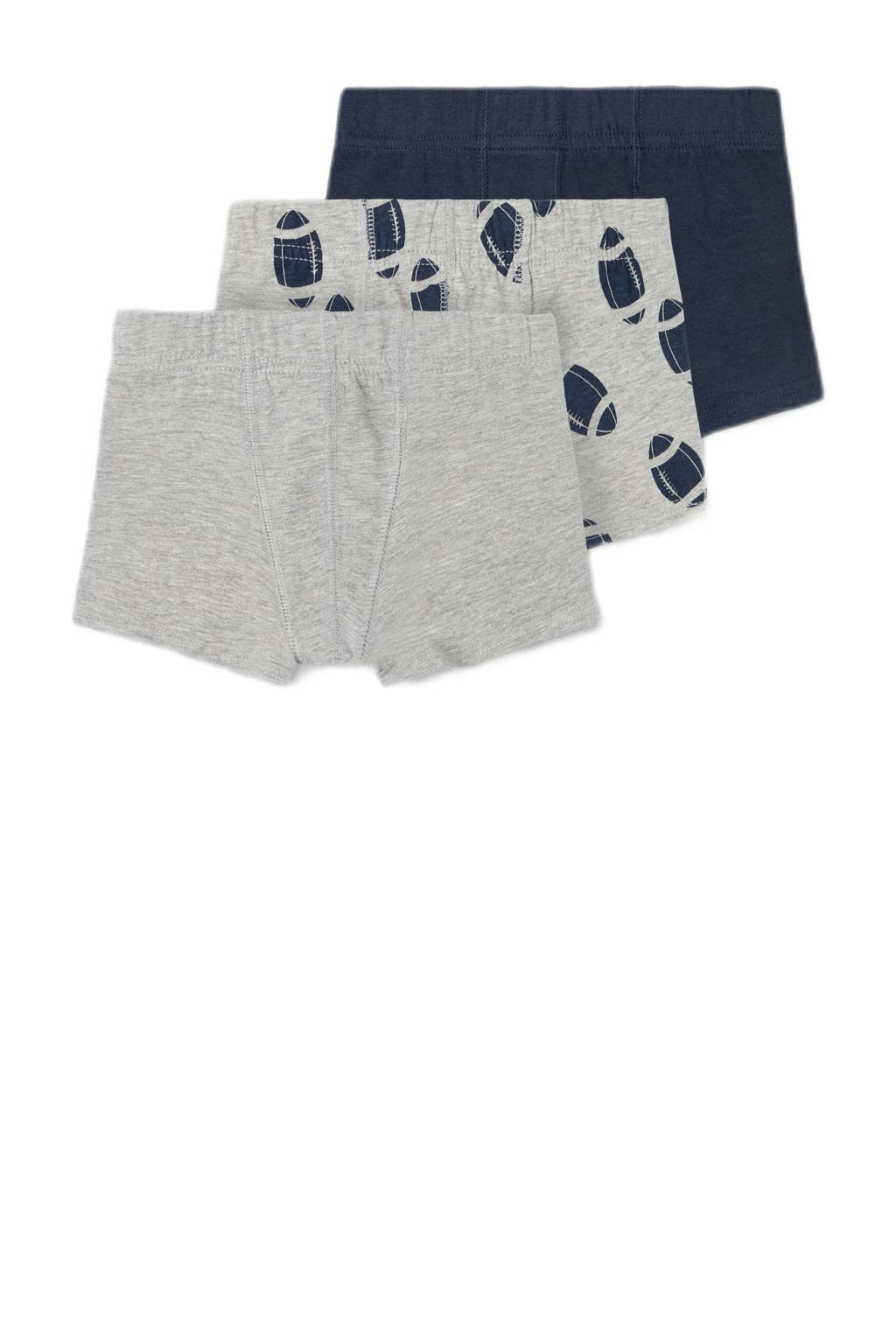 boxerhort - set van 3 grijs melange/donkerblauw