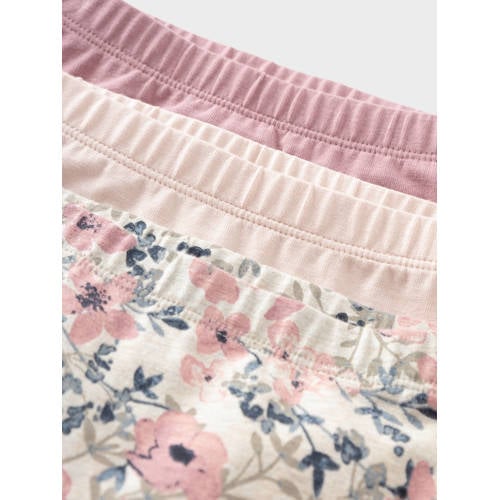 name it MINI shorts set van 3 met bloemen roze ecru lichtroze Slip Meisjes Stretchkatoen 86