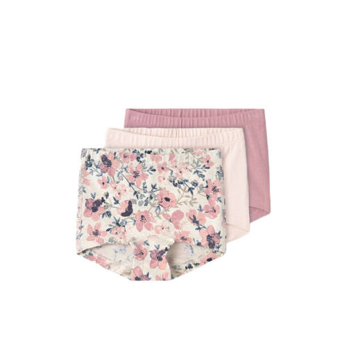NAME IT MINI shorts - set van 3 met bloemen roze/ecru/lichtroze Slip Meisjes Stretchkatoen - 104