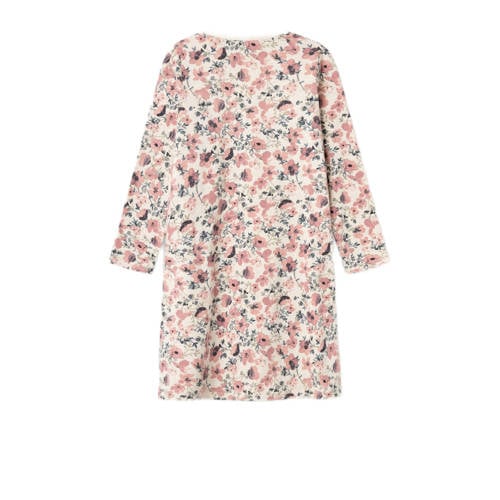 NAME IT KIDS gebloemde nachthemd ecru/roze Beige Meisjes Stretchkatoen Ronde hals