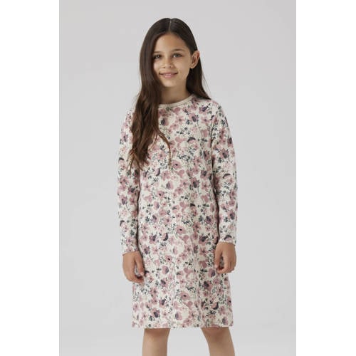 NAME IT KIDS gebloemde nachthemd ecru/roze Beige Meisjes Stretchkatoen Ronde hals - maat 122/128 afbeelding